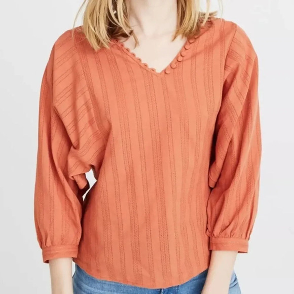 MADEWELL Raglan Peasant Top Stripe Orange Medium - Picture 1 of 10